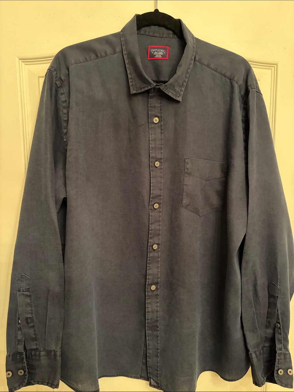 UNTUCKit Men's Washed Navy Button-Down Shirt wrinkle resistant linen XXL